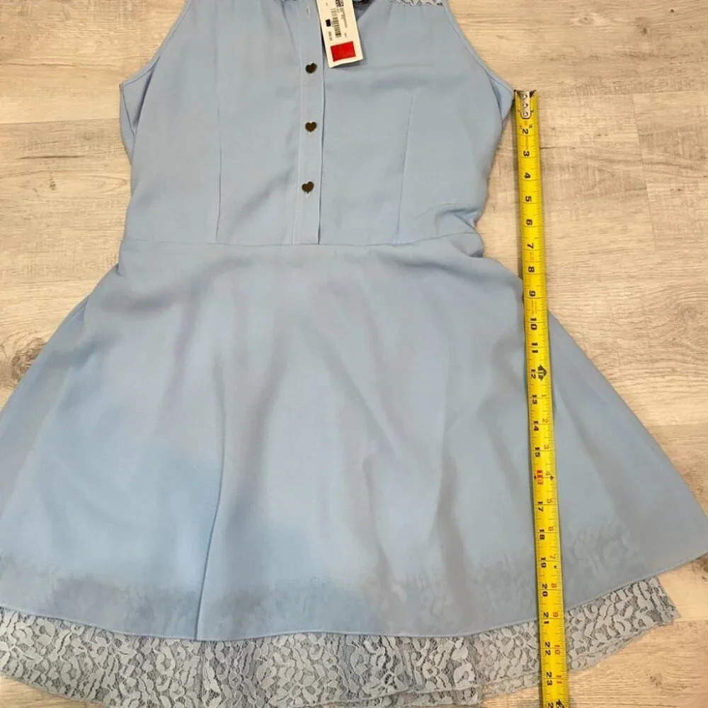 Love By Bayo Women's Med Blue Lace Fitted Flare Dress in Baby Blue NWT Lined - Picture 11 of 16